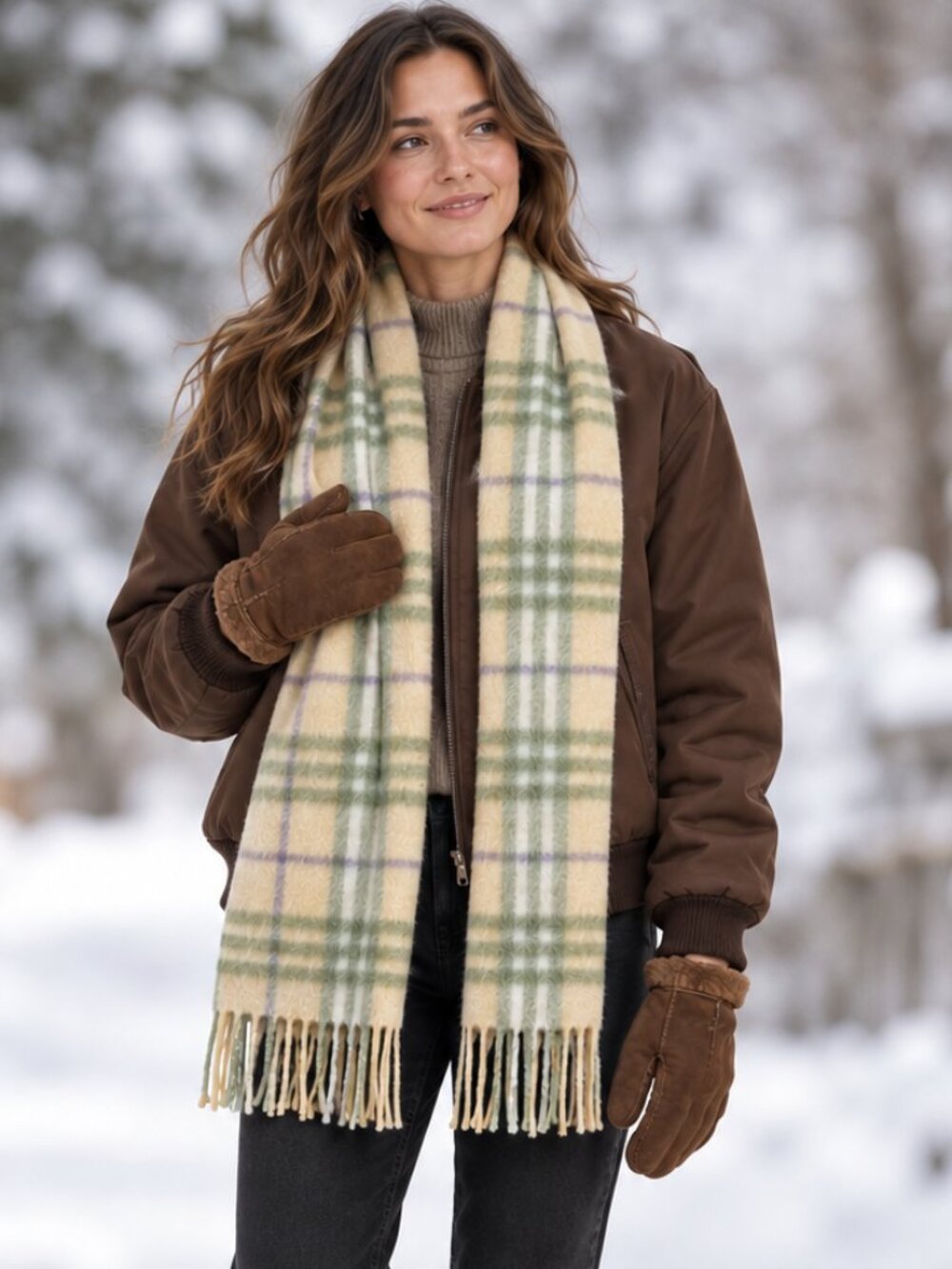 NWT Burberry Check Cashmere Scarf in Yellow